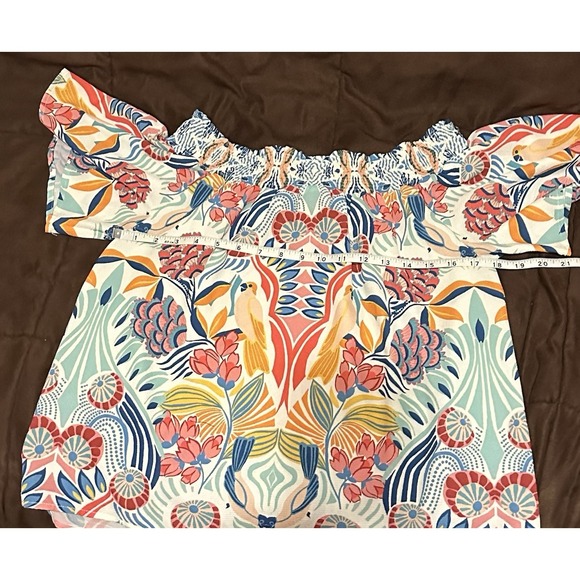 Flying Tomato Size M Tropical Off The Shoulder Boho Floral Bird Shirt - Picture 3 of 4